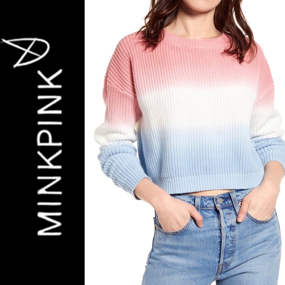 Mink Pink Dip Dye Stripe Long Sleeve Sweater NWT